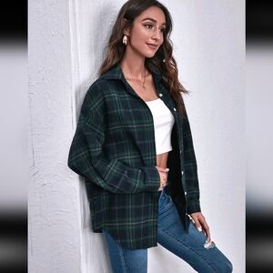 New XL Button Up, Plaid Green Women's Top